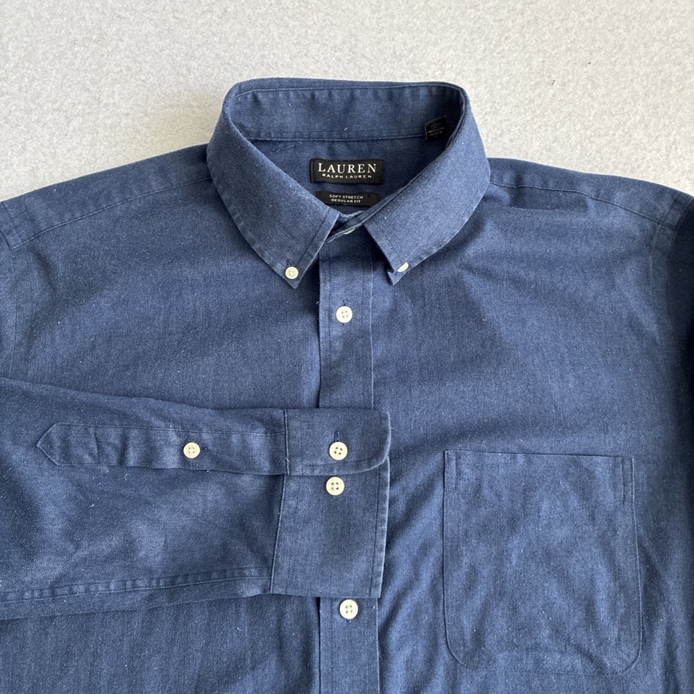 Lauren Ralph Lauren Black Label Soft Stretch Button Down Large Navy Preppy